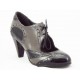 Pantofi dama gri cu negru din piele lacuita, adaptati perfect la tinutele office, cu toc de  7 cm, (ROMA PD 782-S-12)